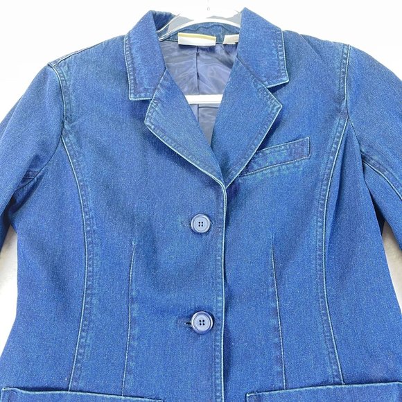 NWOT Vintage LIZ CLAIBORNE Lizwear Women 2 Petite Blue Denim Lined Jacket Blazer - Picture 2 of 13